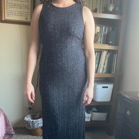 J.D LTD NAVY SHIMMER DRESS - Picture 2 of 4